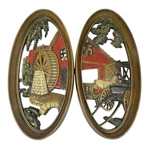 Vintage Burwood Farmhouse Wall Art Set of 2 MCM Retro Decor Made in USA